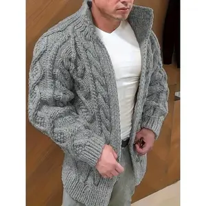 Men's casual sports sweater cardigan, thick knitted cardigan, made of thick wool, classic knitted pattern, single breasted, long sleeved loose, autumn and winter casual