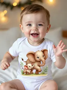 Baby Elephant Mother & Baby Graphic T-Shirt, Soft Cotton Short Sleeve Onesie, Cute Animal & Family Matching Outfit for Infants, Unisex
