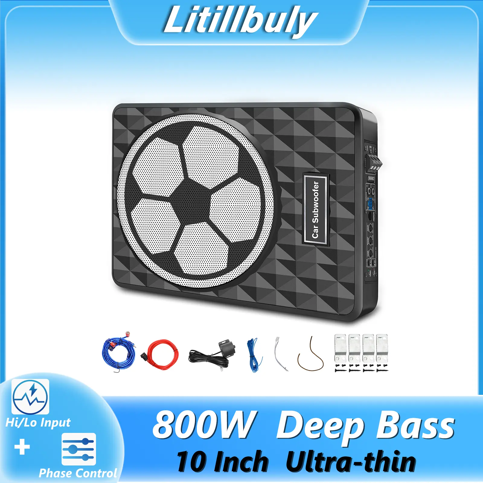 Ultimate Soccer Fan Car Subwoofer – Football Inspired Design, Thunderous Bass for Every Match Moment, 10 Inch 800W Slim Under Seat Car Sub Powered, High/Low Level Input, Car/Truck Car Audio Subwoofer Sub Built in Amplifier
