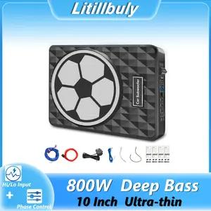 Car Subwoofer 10 Inch 800W Slim Under Seat Car Sub Powered, High/Low Level Input, Car/Truck Car Audio Subwoofer Sub Built in Amplifier
