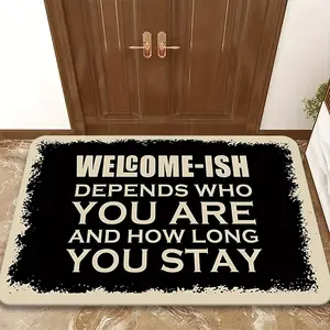Welcome-ish Doormat Funny Sarcastic Quote Depends Who You Are and How Long You Stay for Front Door Entryway Durable Decorative Floor Mat Perfect Gift for Home Decor Lovers Unique Indoor Outdoor Use