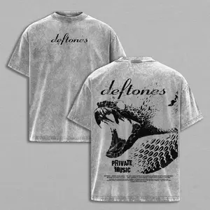 Deftones Private Music Album T-Shirt Menswear Top Heavy Cotton Underwear Double Printed Vintage Washed Tee Oversize Unisex Streetwear Band Rock Metal Graphic Gift for Music Fans Lovers