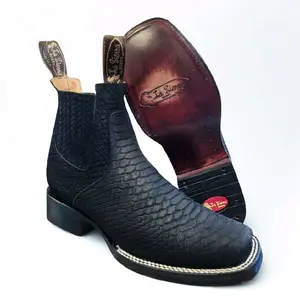 Black Python Print Cowboy Square Toe Ankle Boots