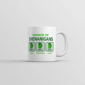 Chance Of Shenanigans Mug Funny St Patricks Day Graphic Coffee Cup - 11oz Funny Coffee Mugs Ceramic Printed Drinkware Cup