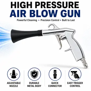 High Pressure Air Blow Gun for Car Interior Cleaning, Compressed Air Duster Tool with Adjustable Wide Nozzle, Metal Body Quick Connector Detailer for Vents, Dashboard, Console, Carpets, Door Gaps and Workshop Use