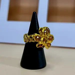 Handmade Gold Wire Ring with 6mm Crystal Beads, Featuring Decorative Elements, Ideal for Any Occasion