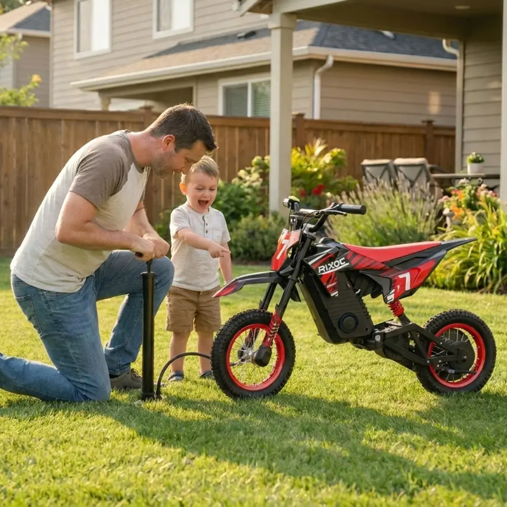 RIXOC brand DK-12 Electric Bike for Kids Ages 3-10, 700W Peak Motor ebike Up to 15.5MPH 36V Battery 14 Mile Long-Range, 12'' Air Tires,3-Speed Modes Electric Bike for Kids