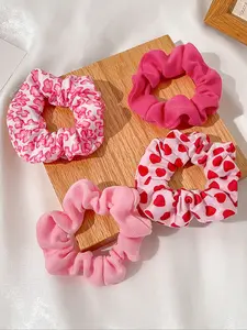 Y2K Style Women's Knit Scrunchies, Heart Pattern Hair Ties, & Pinkish, Elegant Hair Accessories for All Occasions