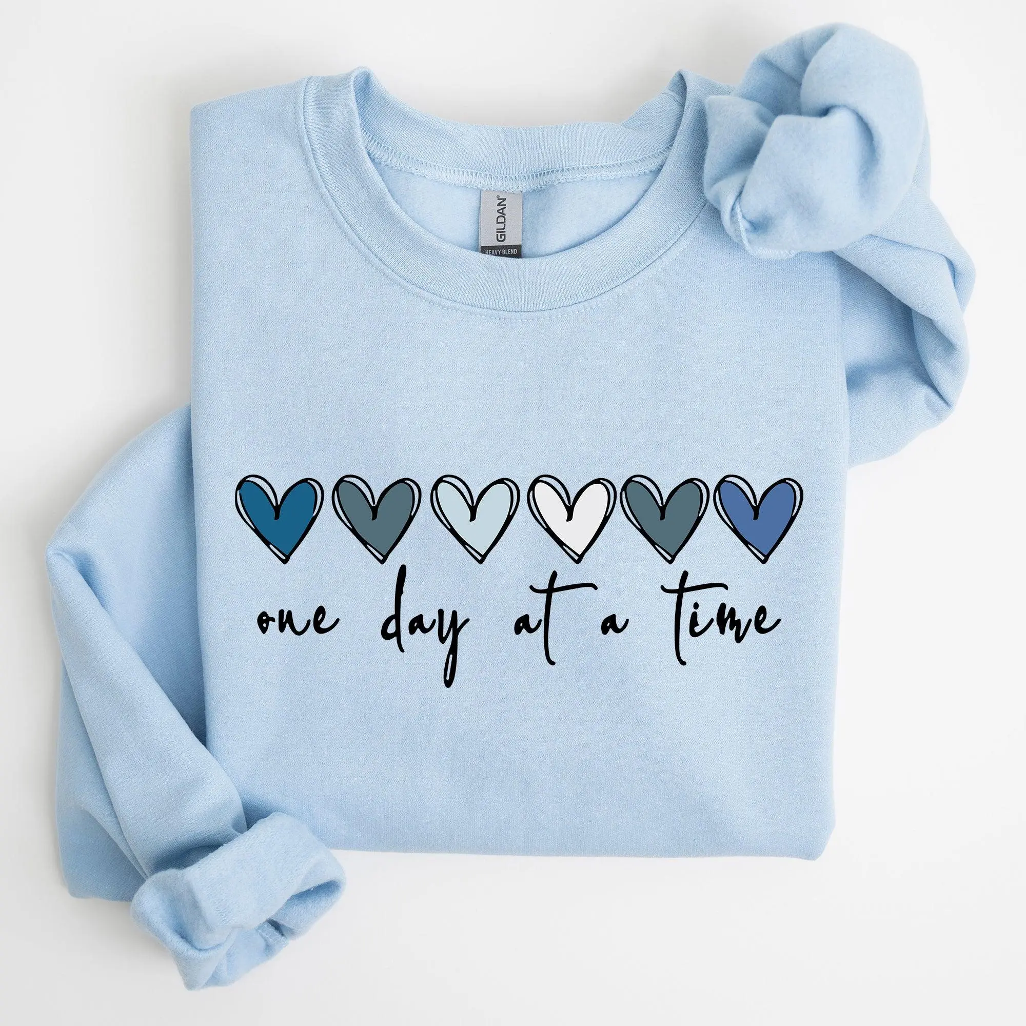 One Day At A Time, Mental Health, Wellness, Hearts Sweatshirt, Women's Crew Neck, Crewneck