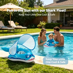 Adjustable Shark Baby Float with Breathable Canopy, Safe & Fun Swim Training Floatie for 3-24 Months Old floating pool chair