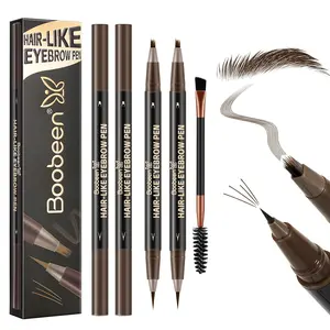 Boobeen 3pcs Waterproof Eyebrow Pen, Dual-Ended Eyeliner Microblading Eyebrow Pencil for Women, Long Lasting Hair-Like Brow Pen with Brow Brush, Dark Brown