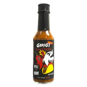 Hotter Ghost Saffron Hot Sauce - 10x Ghost Peppers, Smoked & Saffron, Spicy Dip, Chipotle Jalapeno, Vinegar, Garlic Flavor, 5 oz Bottle