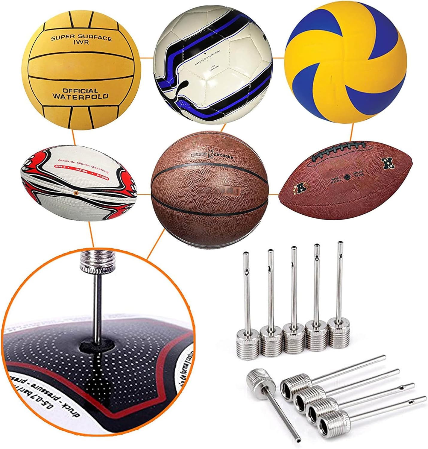 XTAUTO 50Pcs Ball Pump Inflation Needle - Stainless Steel Air Pump Needles - Ideal for Blowing Up Football, Basketball, Volleyball, and All Other Sports Balls