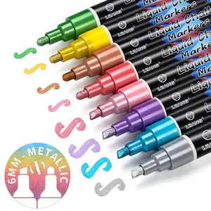 Liquid Chalk Markers for Chalkboard Wet Erase Pens With 6mm Reversible Tip for Blackboards, Whiteboards,Glass, Mirrors, Menu,Bistros, Restaurants, Schools, 8 Pack（Metallic/Macaron/Neon）Colors Writing Supplies Writing Tools