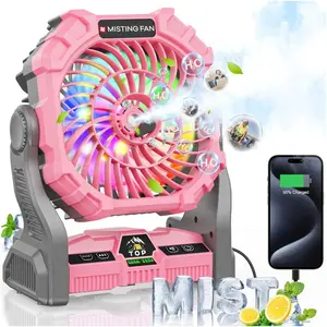 Misting Fan Portable with RGB Lantern, 30000 mAh Rechargeable Camping Mist Fan with   Power  Hurricane Supplies,  Cooling Mister for Outdoor Travel