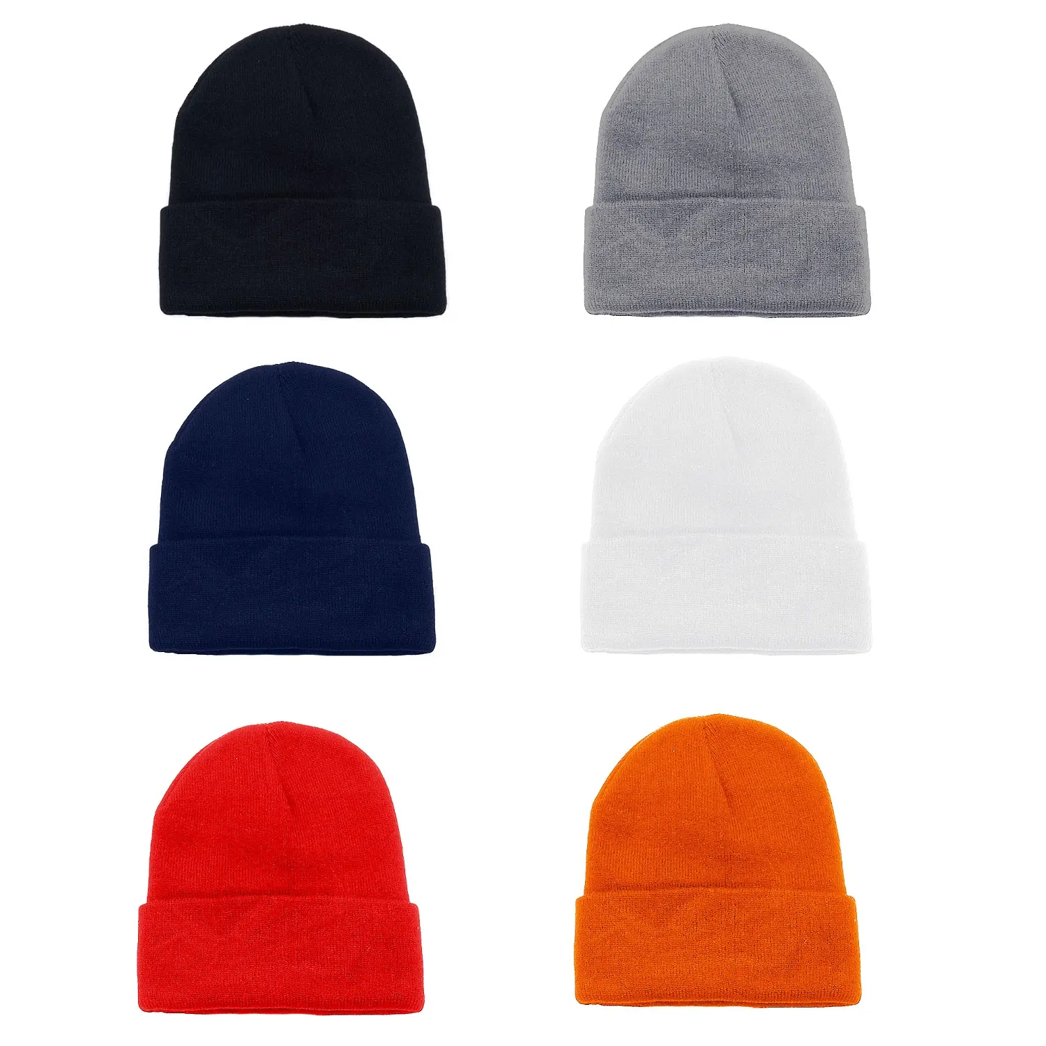12 Pack Plain Long Cuffed Men's Beanies Skullies Multipack Bulk