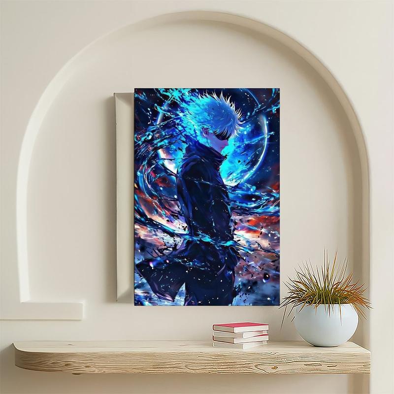 NBHYK Satoru Gojo Jujutsu Kaisen Portrait Poster Anime Canvas Print Home Decorations Artistic Black Blue Design for Room Aesthetic Wall Art Poster 08x12 12x18 16x24 20x30 24x36 inches Framed Unframed Options