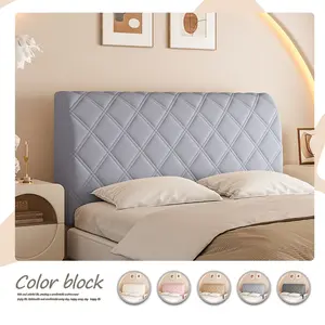 Diamond Grid Elastic Full Headboard Protector Cover, Polyester Material, Anti-Collision Dustproof, All Sizes, Soft Comfortable, Washable