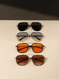 4 Pairs Retro American Style Sunglasses Set, Dual Bridge Half Frame Design, Ideal for Driving, Street Photography, Daily Wear, Travel