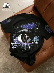 Unisex Street Style Casual Classic Short Sleeve T-Shirt, Trendy Starry Eye Print, Round Neck, Cotton Soft Comfort Fabric, Daily Wear, Y2K Rock Hip Hop Streetwear Fashion