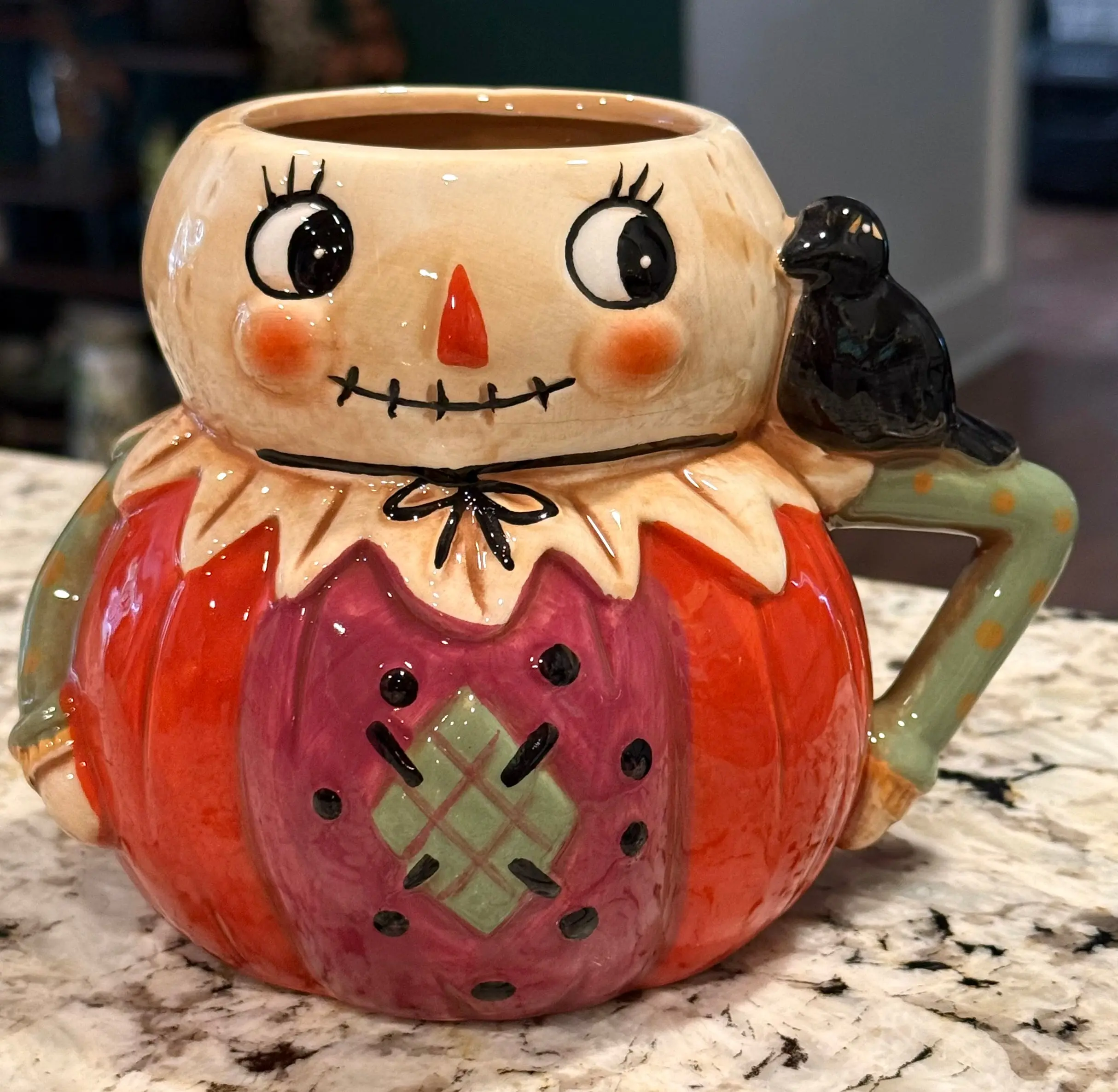 New release Joanna Parker ceramic fall scarecrow mug with mint diamond