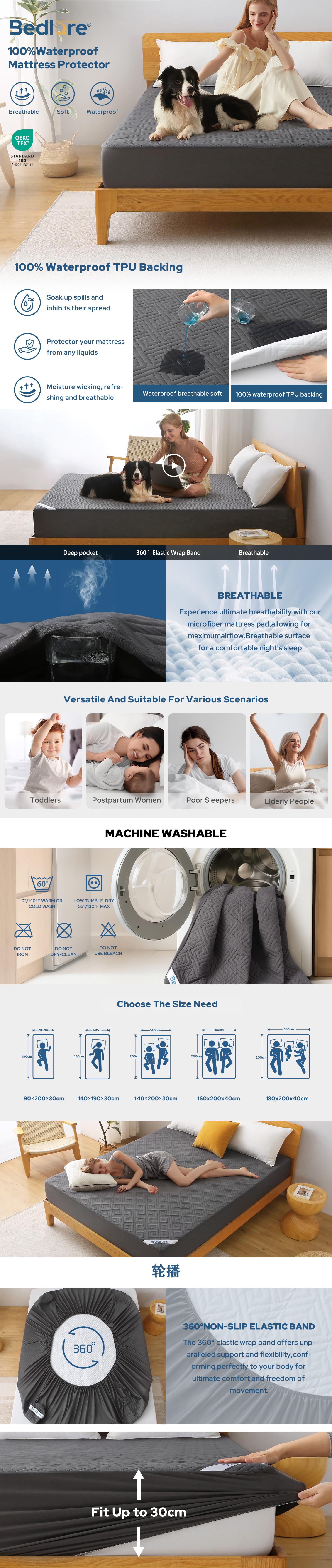 SpringGlowUp【BEDLORE】Waterproof Labyrinth Pattern Mattress Protector, Fitted Sheet Style: Breathable & Noiseless TPU Layer, Ultra-Soft Cotton Feel, Extra Deep Pockets Fit 6"–18" Mattress, Includes Pillowcases – Luxury Bedroom Essential