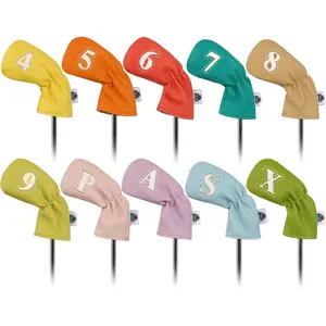 BIG CRAZY Golf Iron Covers 10pcs Colorful Synthetic Leather Head Covers with Long Neck Elastic Closure for Club Protection Set for Men and Women