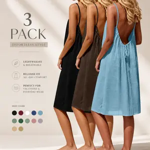 1/3 pcs Women's Solid Color Cami Lounge Dress, Elegant Sleeveless Knee-Length Fit Nightdress, Casual Sleepwear for Summer Indoor Wear