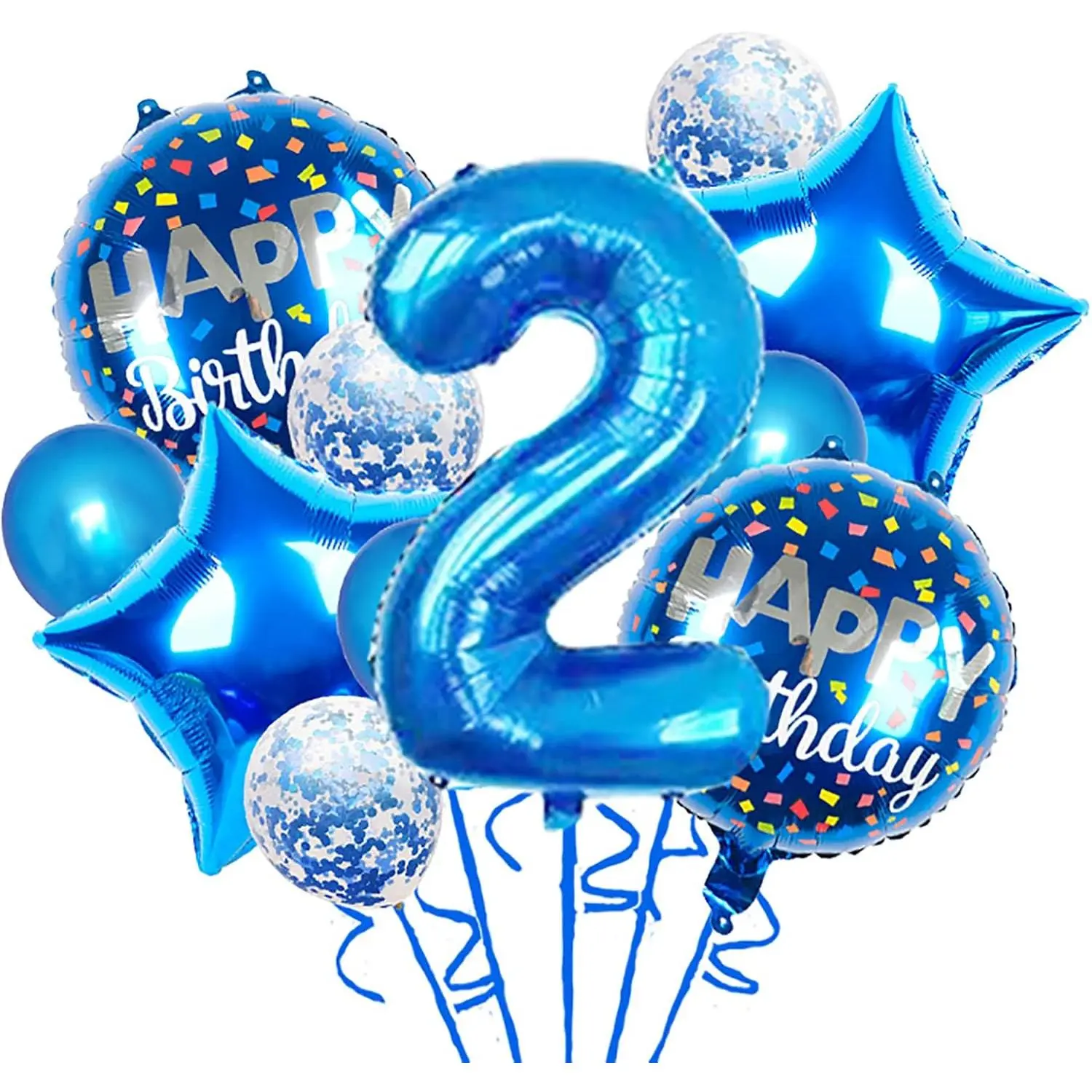 Balloons, 11 pcs Foil Balloons 2 year old for 2nd Birthday Party Supplies Decoration， Confetti Balloon Party Balloons Birthday Party Supplies 2 Years Old Birthday Balloon (2th, Blue)