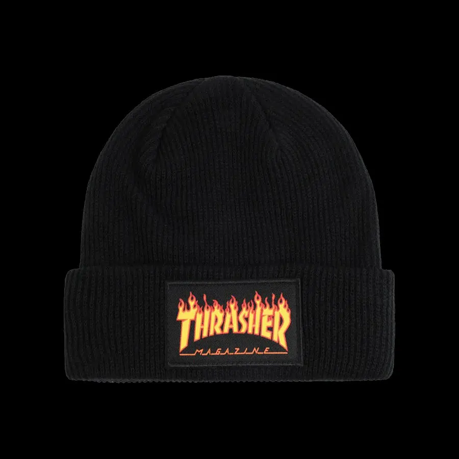 Thrasher Magazine Flame Patch Beanie Black