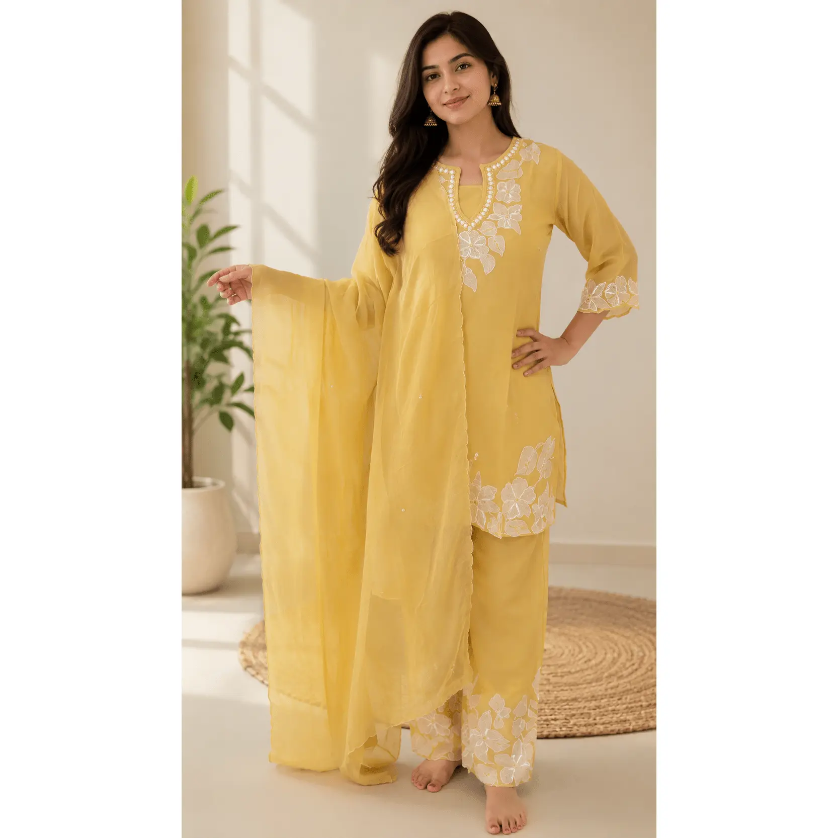 Lemon Yellow Handwork Plazzo Set