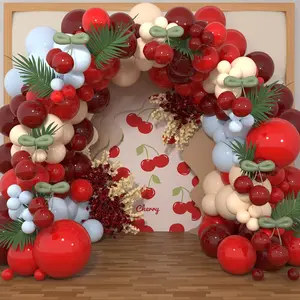 169-Piece Cherry Balloon Garland Kit with Red, Blue, Beige, and Avocado for Birthday and Wedding