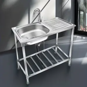 Extra-Large Stainless Steel Outdoor Multi-Function Utility Sink, Heavy Duty 304 Single-Basin Portable Freestanding Laundry Tub for Commercial and Residential, Ideal for Garage,Kitchen, Camping, Backyard, Restaurant  Easy-to-Clean Surface and Sturdy Stand