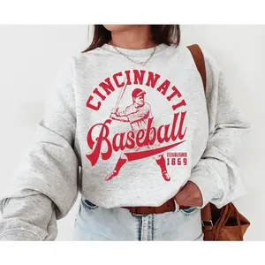 Vintage Cincinnati Red Crewneck Sweatshirt / T-Shirt, Red EST 1869 Shirt, Cincinnati Baseball Shirt, Retro Cincinnati Red, Cincinnati 1869 5FG