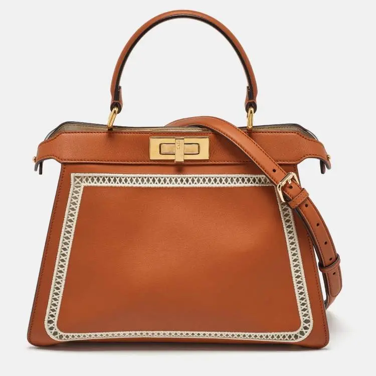 Pre-owned FENDI Cowhide Crossbody Bags Brown Leather Embroidered Medium Peekaboo Iseeu Top Handle Bag BGP214136