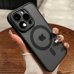 Phone case: Luxury Magnetic Matte Translucent Shockproof Case for iPhone 16 15 14 13 12 11 Pro Max, Compatible with 16e and Wireless Charging Cover