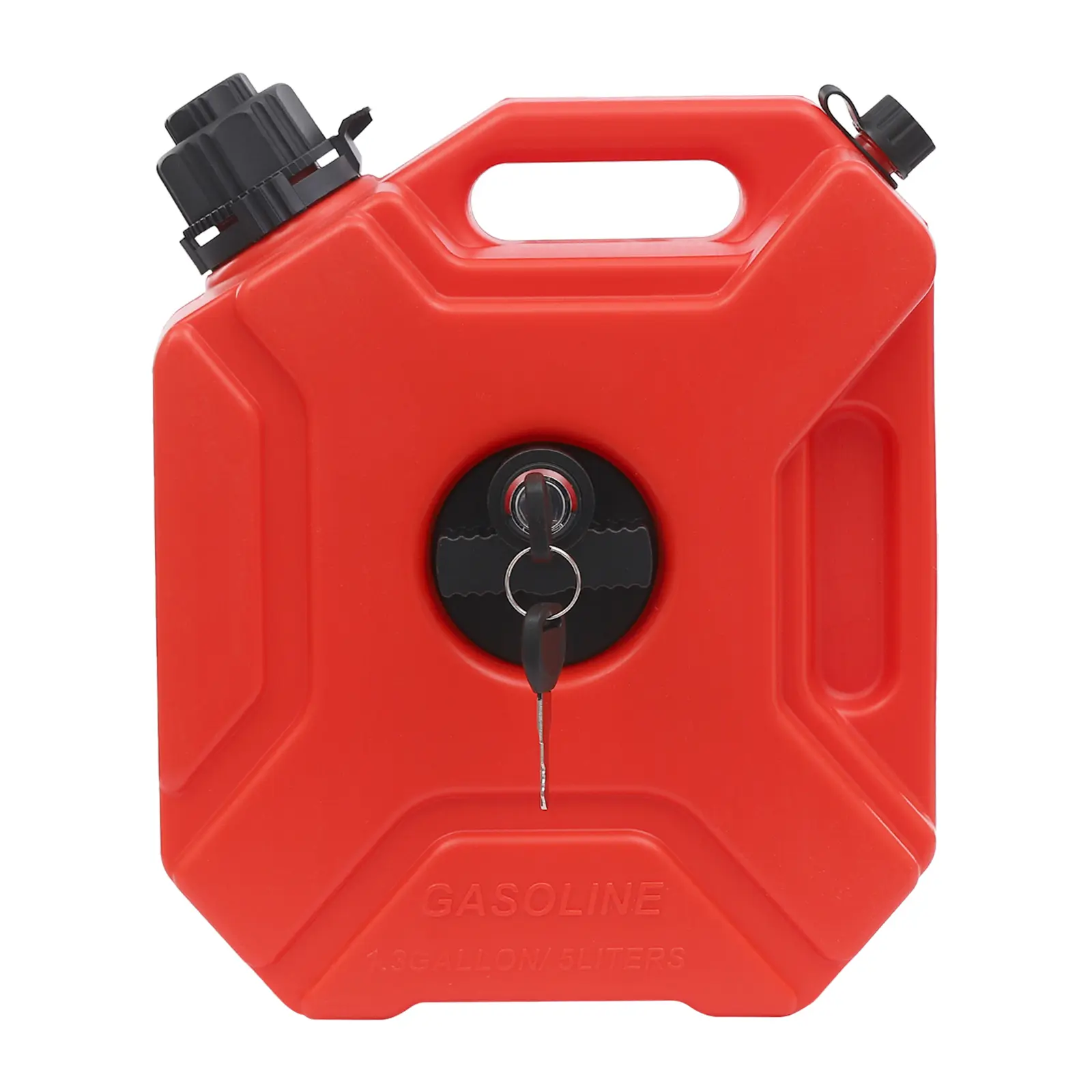 5L Portable Fuel Storage Tank with Lock and Keys for Car Motorcycle Outboard Motor HDPE Anti Impact Anti Leak Ergonomic Handle Bleed Valve Self Locking Buckle 1 32 Gal Gas Can with Bracket Mount