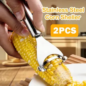 2PCS Corn Peeler, Corn Husker, Stainless Steel Corn Cob Stripper, Household Corn Peeling Tool, Reusable Corn Sheller, Creative Corn Peeling Device, Multifunctional Kitchen Peeler, Corn Cob Peeling Tool, Vegetable Peeler, Kitchen Supplies