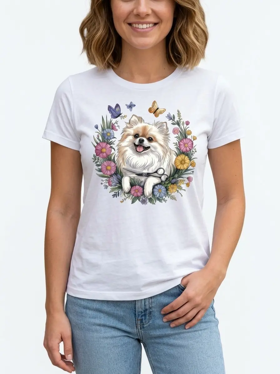 Pomeranian Groomer Tee Dog Graphic 100% Cotton White S-5XL Women Pet-lover Outfit Work-wear Cute-style Groomer-gift