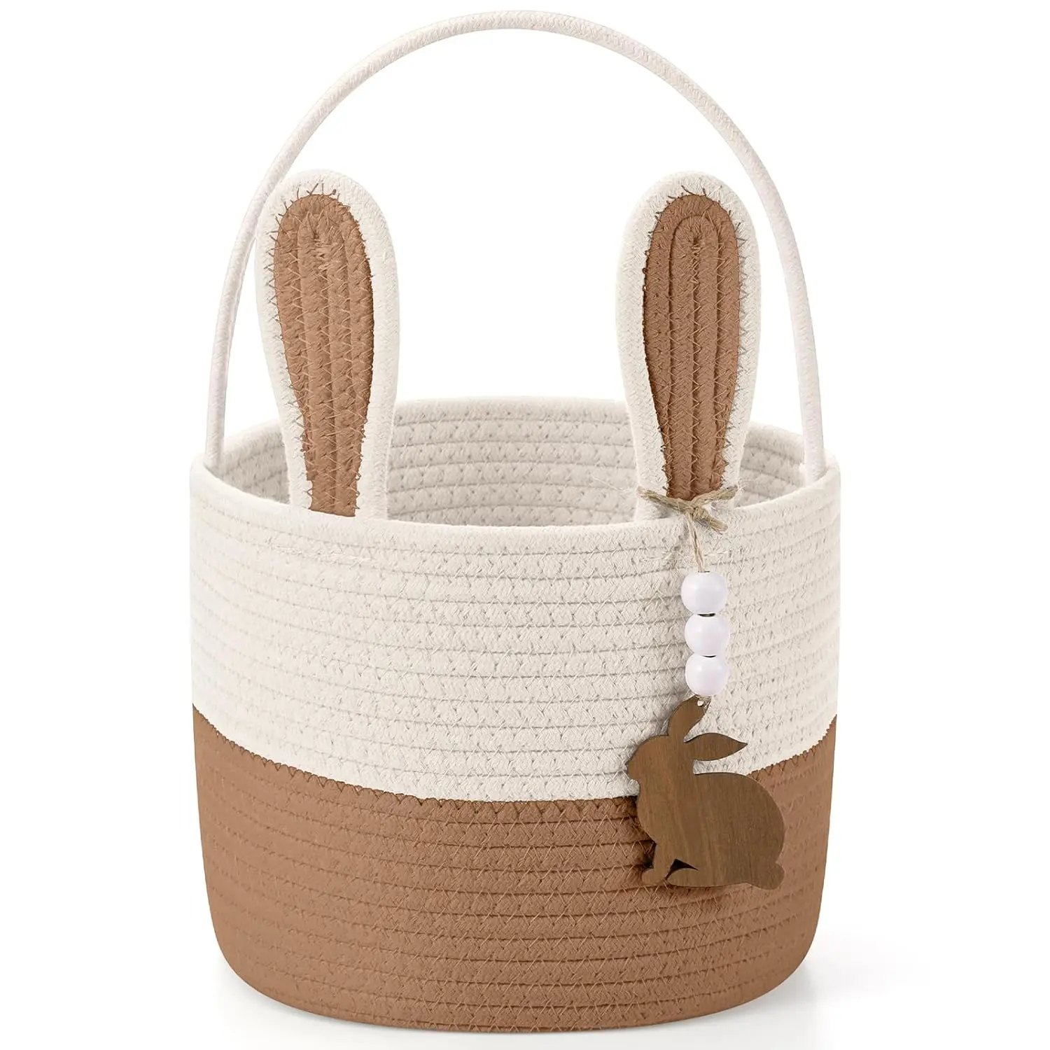SiliFine Kid Easter Bunny Basket with Name Tag, Linen Yellow, 9" X 7.5"