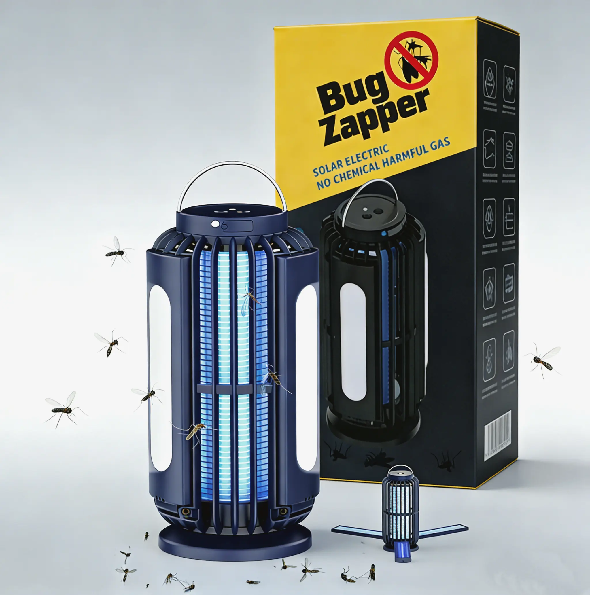 Solar Bug Zapper, Rechargeable Mosquito Killer for Indoor & Outdoor Use, Auto Sensor & 2-in-1 LED Light, IP65 Waterproof, EPA Registered, Up to 11H Runtime for Patio, Garden, Camping, Kitchen & Bedroom，Mosquito repellent and mosquito kill