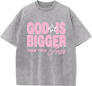 Oversized Christian Shirts for Men Vintage Faith Acid Wash Tshirts God is Bigger Graphic Tees Religious Bible Shirt