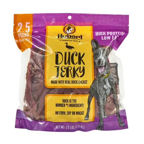Hubert Duck Jerky Dog Treats - Real Duck #1 Breast, Natural, High Protein, Low Fat, Gluten Free, Grain Free, No GMO, Hypoallergenic, Gentle on Sensitive Stomachs, Long-Lasting Chews for All Dog Breeds, 2.5 Lbs Bulk Pack