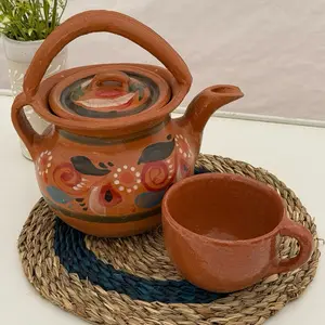 Cafetera de Barro Michoacana Handcrafted Clay Tea Pot  Lead-Free Reusable Mexican Coffee Pot Unique Design Artisanal Teapot