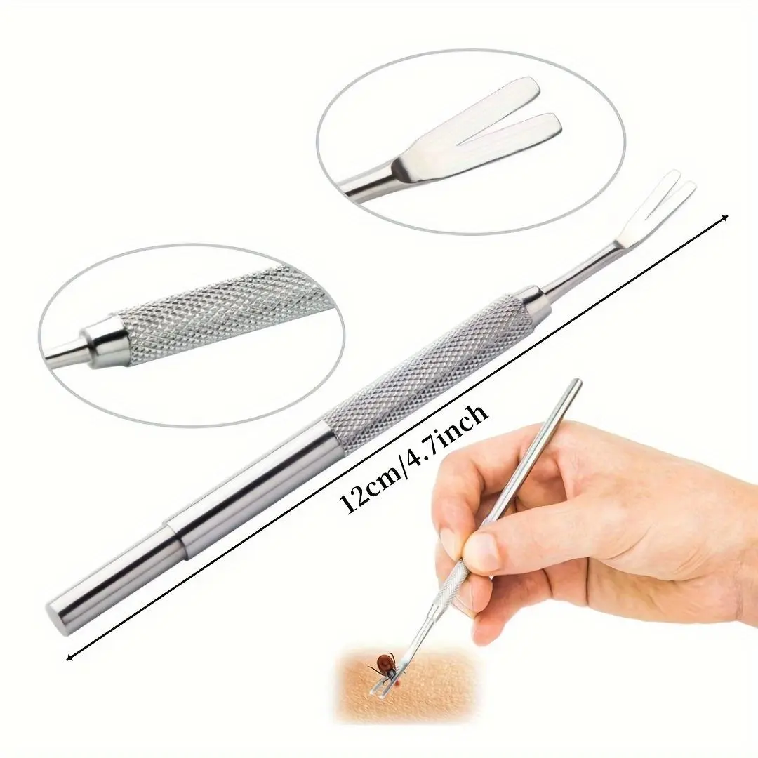 Stainless Steel Animal-Safe Tick Removal Tool for Dogs - Easy-Grip V-Shaped Head, Residue-Free, Portable, Durable, Travel-Size for Home or Travel Use (Single Item)