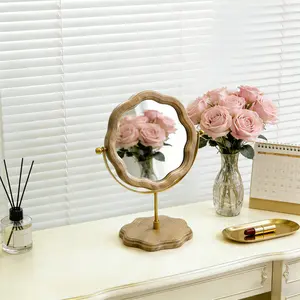 High Quality Rotating Vanity Mirror Heart Shape Wooden Desktop Handheld Makeup Mirror for Bedroom Home