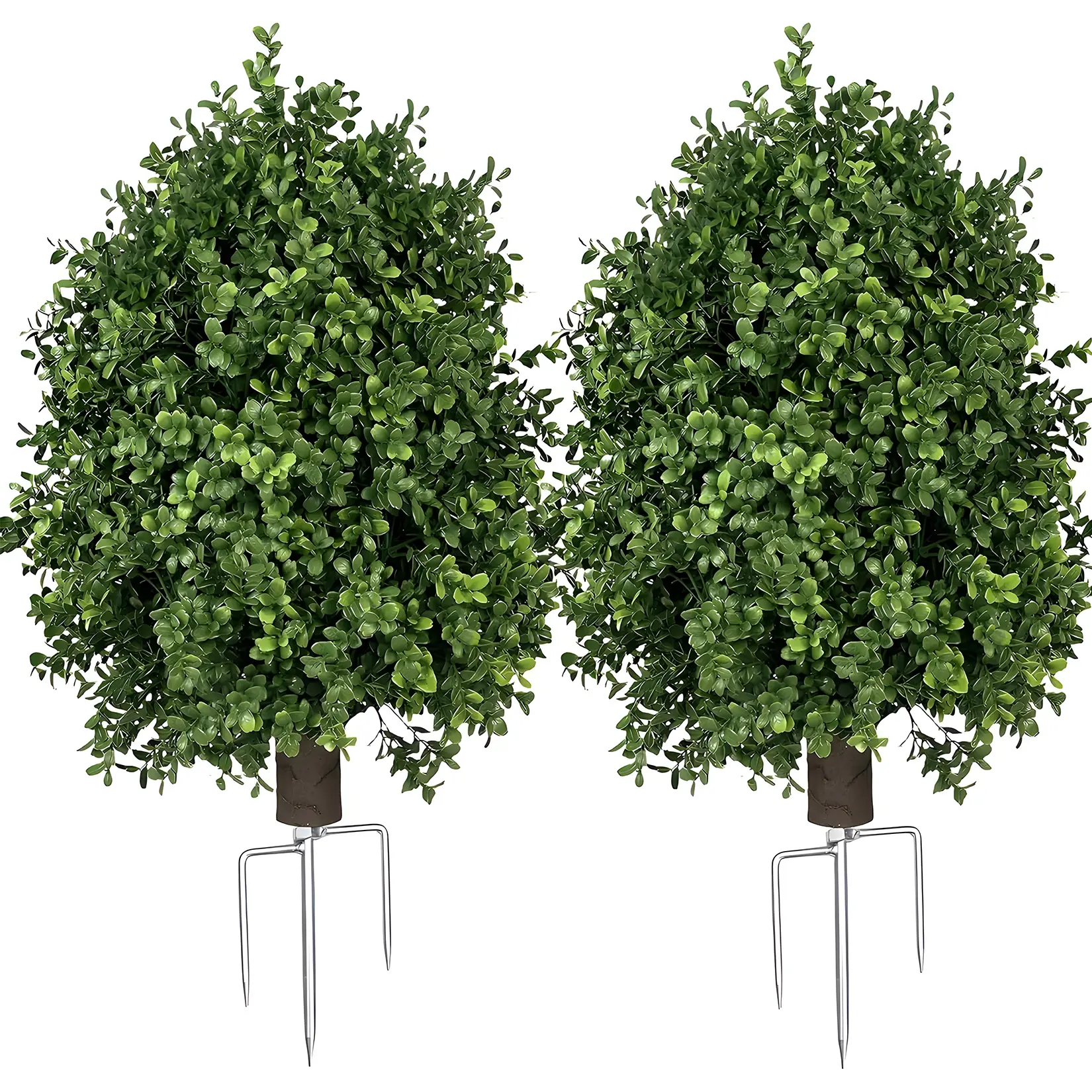 UV Resistant Artificial Boxwood Shrubs 2-Pack, 27-Inch Faux Outdoor Topiary Plants – 14-Inch Diameter, 6-Inch Ground Stake, Low Maintenance Decorative Greenery for Porch, Garden, Flower Box