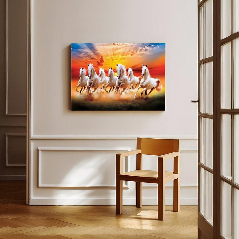 Wall Art Horse Pictures Seven Lucky Running Wild Horses Canvas Poster for Bedroom Office Sports Landscape Decor Modern Home Decoration Artistic