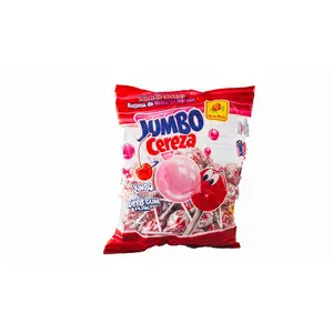 De La Rosa Jumbo Cereza Large Hard Candy Treat with Chewy Bubble Gum Center Sweet Delicious Cherry Flavor
