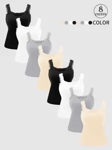 8 piece women lace trim sleeveless cami soft padded daily wear tank top